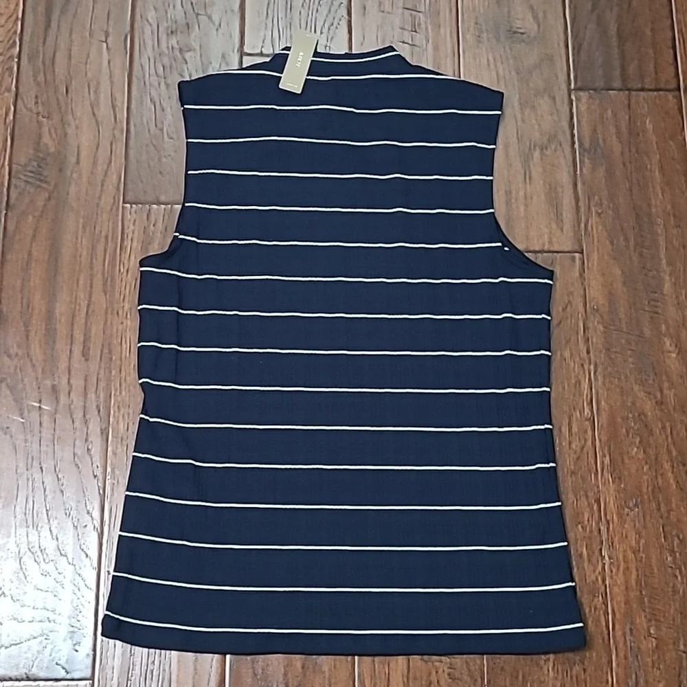 J. Crew Navy Blue & White Striped Sleeveless Ribbed High-Neck Top size XL